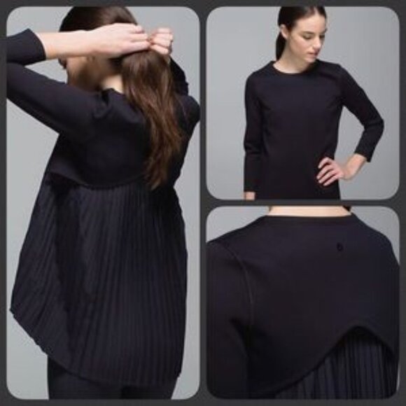 Lululemon ~ Pleat On Long Sleeve Black Scuba Top ~ 10 - Picture 1 of 8